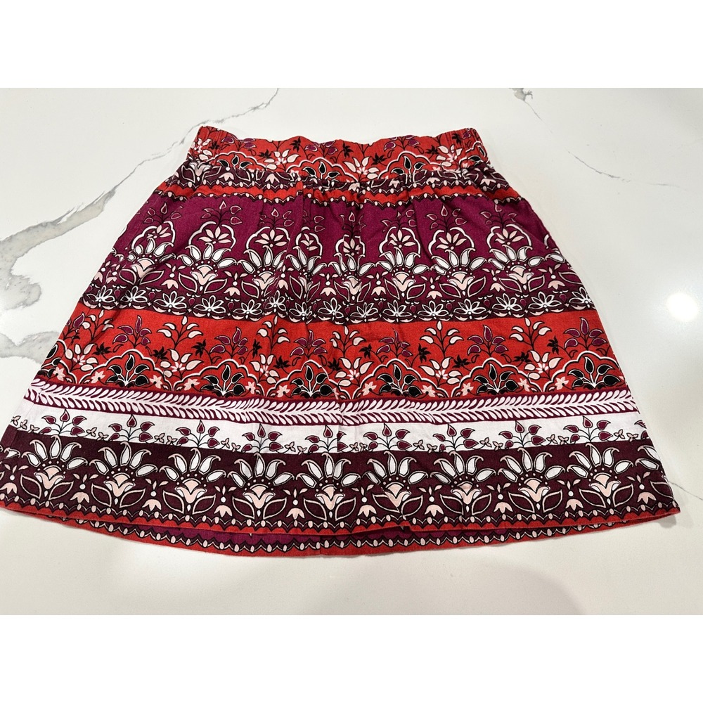 LOFT Outlet XS‎ Skirt Red Purple Floral Print Elastic Waist Casual Mini